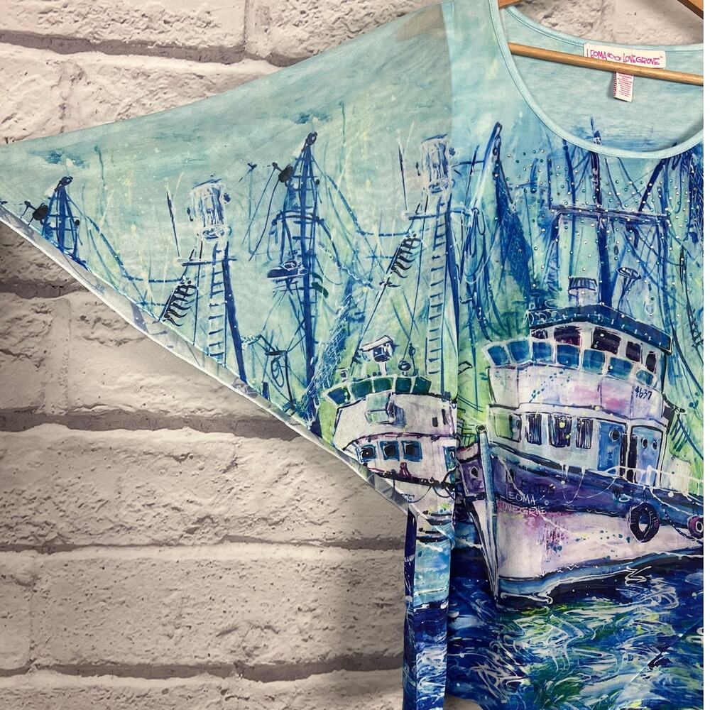 Leoma Lovegrove Womens S Nautical Coastal Artsy Resortwear‎ Rhinestone Blouse - Picture 6 of 11
